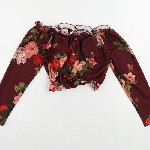 New Look Womens Red Floral Polyester Cropped Blouse Size 12 Off the Shoulder