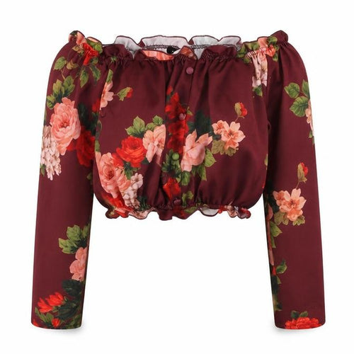 New Look Womens Red Floral Polyester Cropped Blouse Size 12 Off the Shoulder