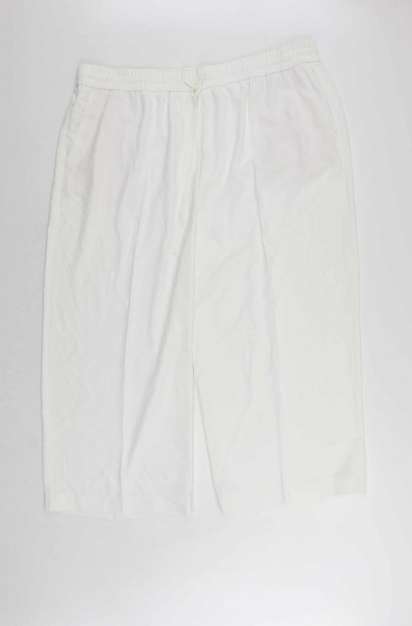 Marks and Spencer Womens White Polyester Cropped Trousers Size 22 L23 in Regular Drawstring - Adjustable Waist