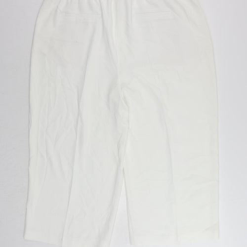 Marks and Spencer Womens White Polyester Cropped Trousers Size 22 L23 in Regular Drawstring - Adjustable Waist