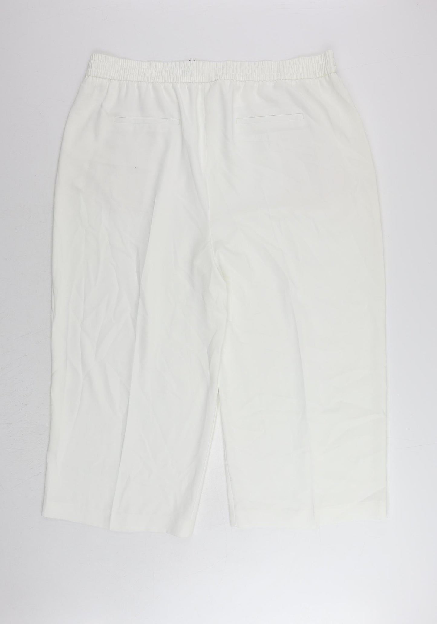 Marks and Spencer Womens White Polyester Cropped Trousers Size 22 L23 in Regular Drawstring - Adjustable Waist