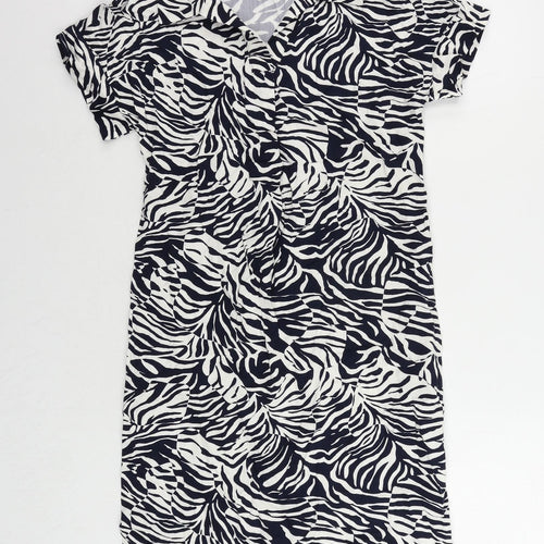 Marks and Spencer Womens Blue Animal Print Viscose Shirt Dress Size 6 Collared Pullover