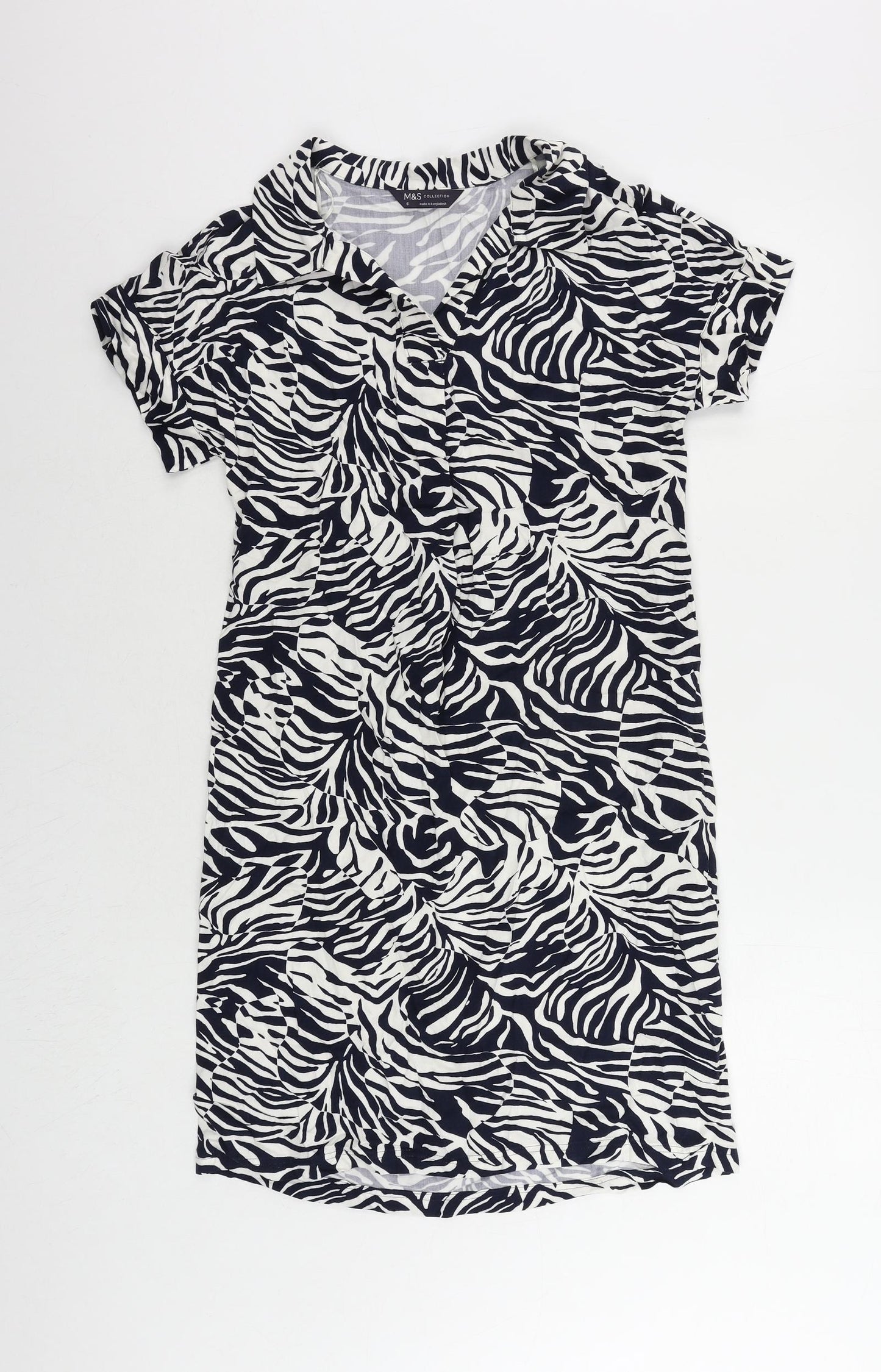 Marks and Spencer Womens Blue Animal Print Viscose Shirt Dress Size 6 Collared Pullover