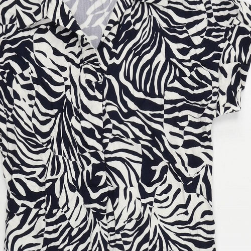 Marks and Spencer Womens Blue Animal Print Viscose Shirt Dress Size 6 Collared Pullover