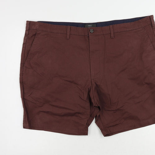 Marks and Spencer Mens Brown Cotton Chino Shorts Size 44 in L8 in Regular Zip