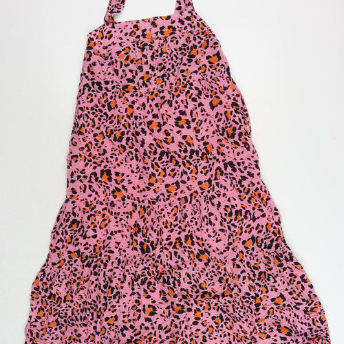 Marks and Spencer Womens Pink Animal Print Viscose Tank Dress Size 10 Square Neck Pullover