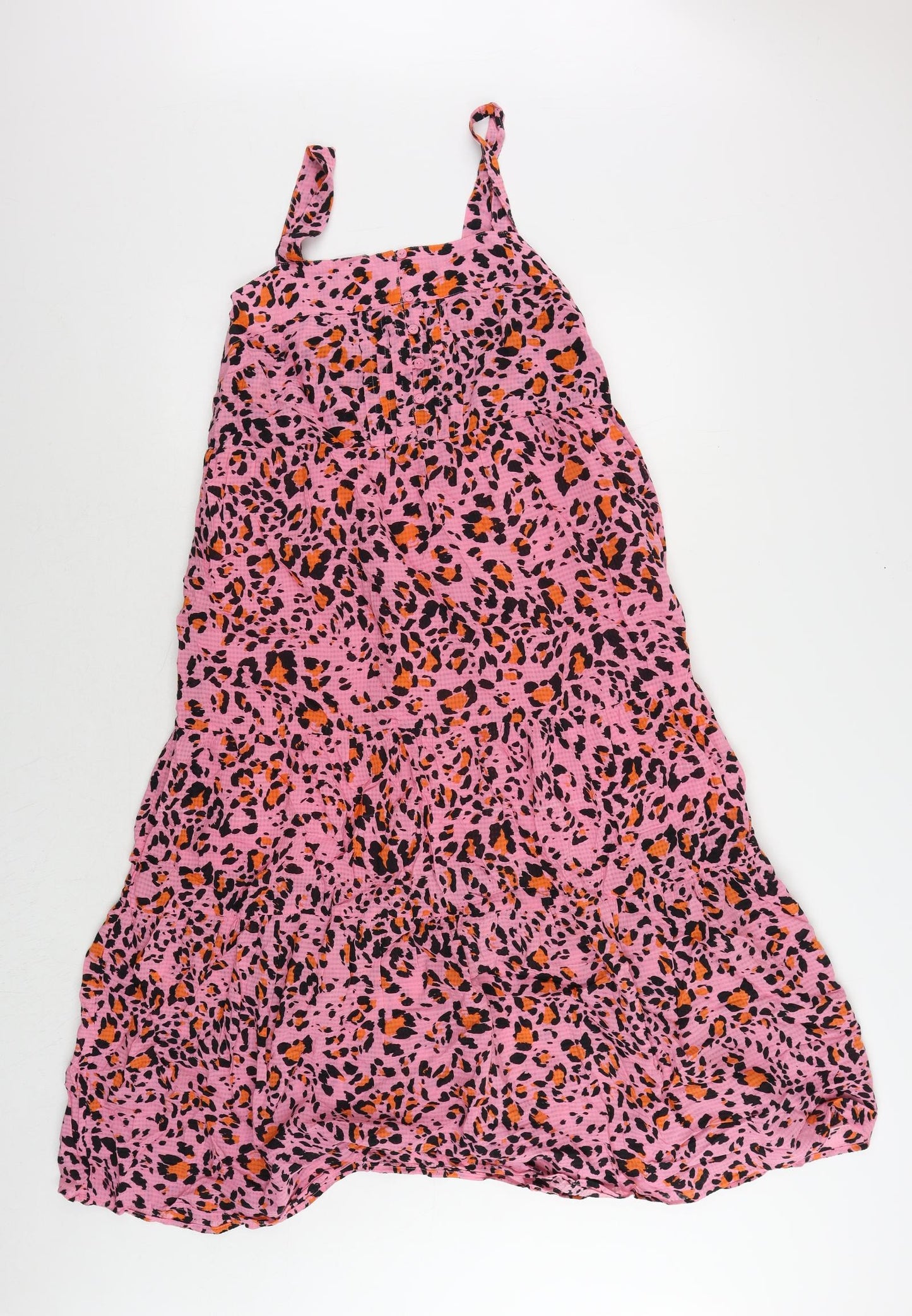 Marks and Spencer Womens Pink Animal Print Viscose Tank Dress Size 10 Square Neck Pullover