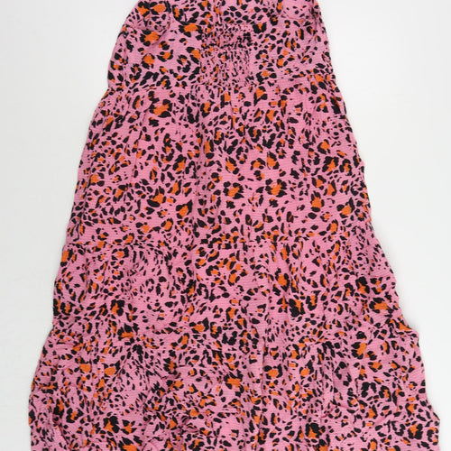 Marks and Spencer Womens Pink Animal Print Viscose Tank Dress Size 10 Square Neck Pullover