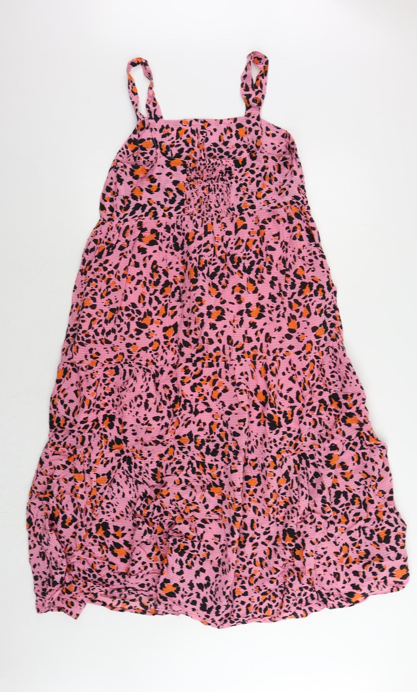 Marks and Spencer Womens Pink Animal Print Viscose Tank Dress Size 10 Square Neck Pullover