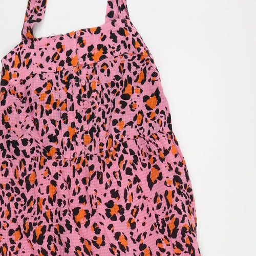 Marks and Spencer Womens Pink Animal Print Viscose Tank Dress Size 10 Square Neck Pullover