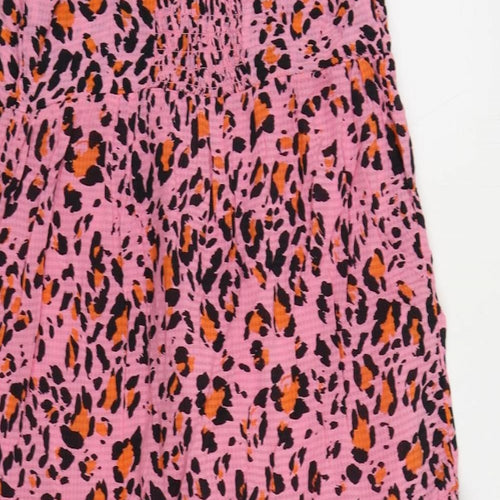 Marks and Spencer Womens Pink Animal Print Viscose Tank Dress Size 10 Square Neck Pullover