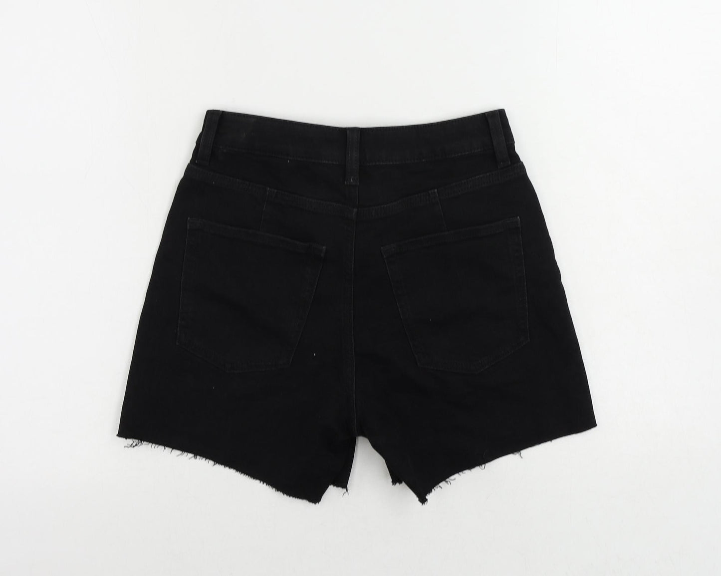 Marks and Spencer Womens Black Cotton Mom Shorts Size 6 L5 in Regular Zip - Raw Hem