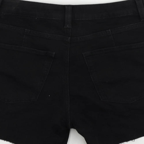 Marks and Spencer Womens Black Cotton Mom Shorts Size 6 L5 in Regular Zip - Raw Hem