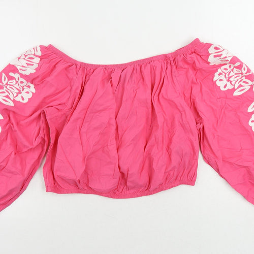 Marks and Spencer Womens Pink Cotton Cropped Blouse Size 18 Off the Shoulder - Embroidered
