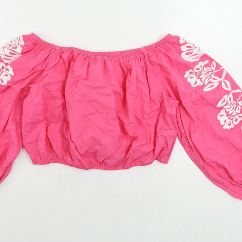 Marks and Spencer Womens Pink Cotton Basic Blouse Size 18 Off the Shoulder - Embroidered