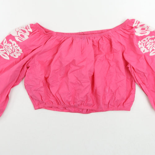 Marks and Spencer Womens Pink Cotton Basic Blouse Size 18 Off the Shoulder - Embroidered