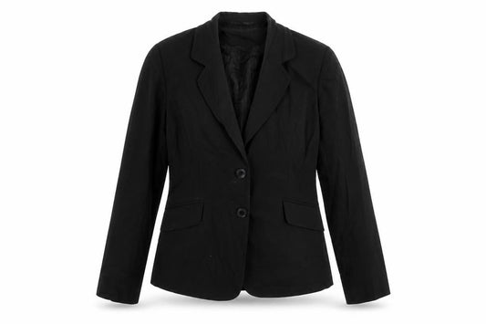 Front view of Clubclass Tailoring women’s black jacket blazer, size UK 12, button