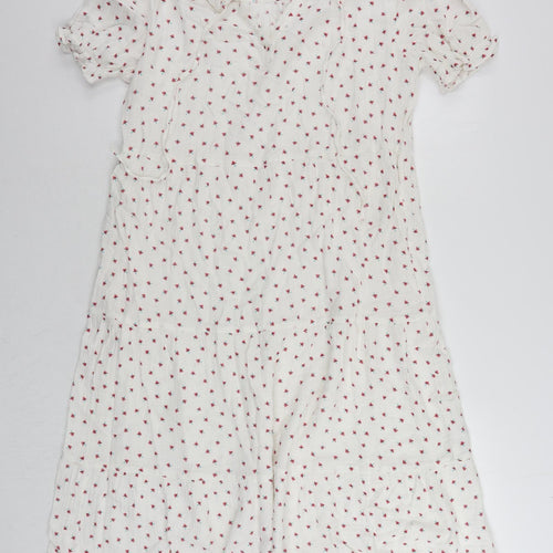 Per Una Womens White Floral Cotton A-Line Size 10 V-Neck Pullover