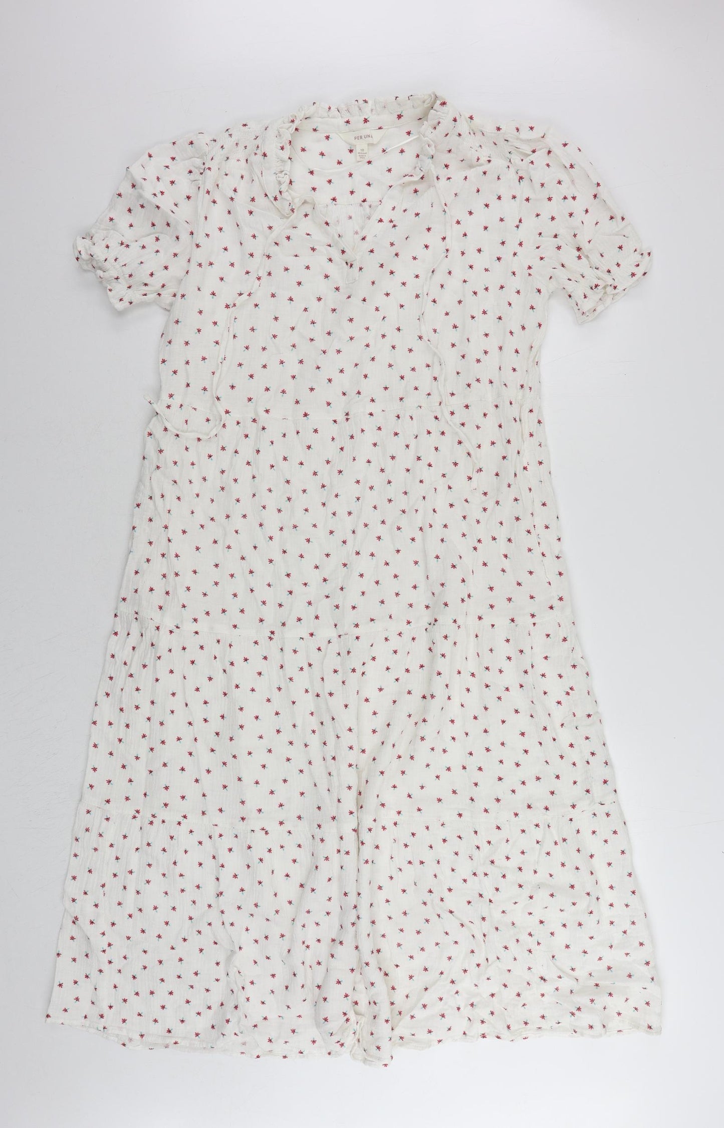 Per Una Womens White Floral Cotton A-Line Size 10 V-Neck Pullover