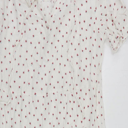 Per Una Womens White Floral Cotton A-Line Size 10 V-Neck Pullover