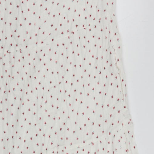 Per Una Womens White Floral Cotton A-Line Size 10 V-Neck Pullover