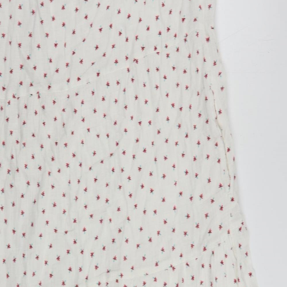 Per Una Womens White Floral Cotton A-Line Size 10 V-Neck Pullover