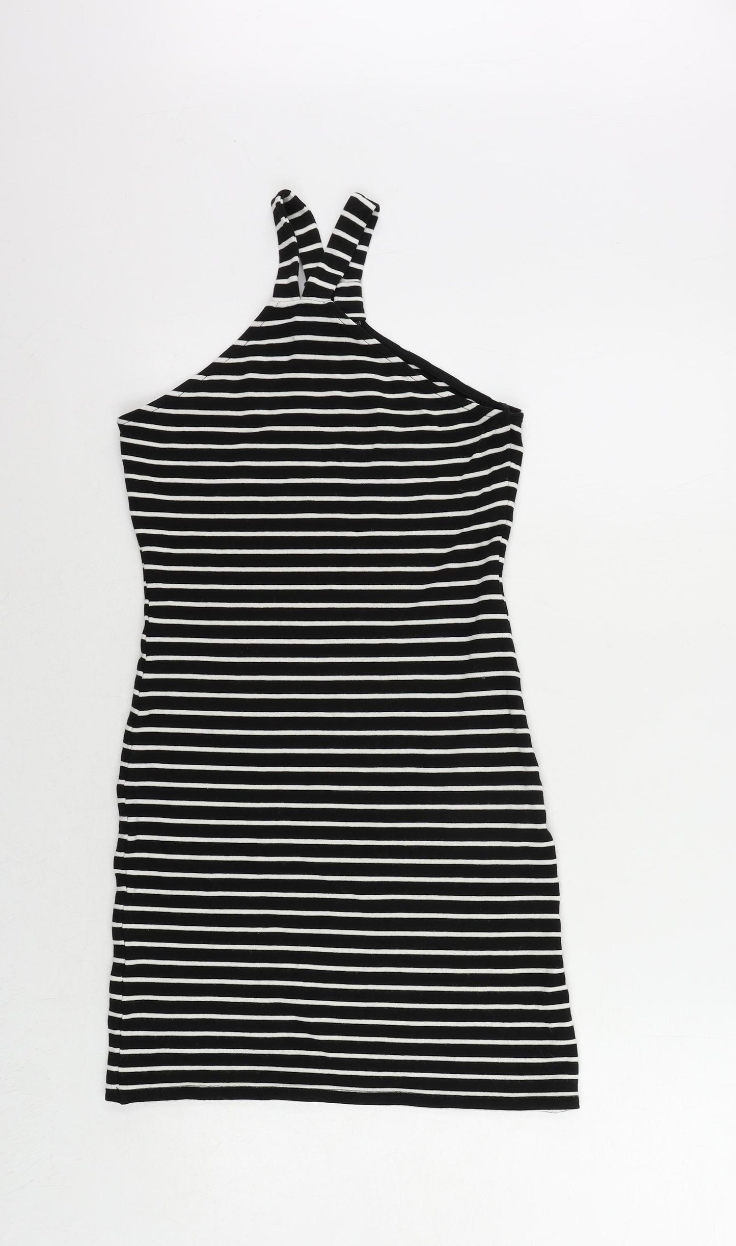 Topshop Womens Black Striped Viscose Mini Size 12 Halter