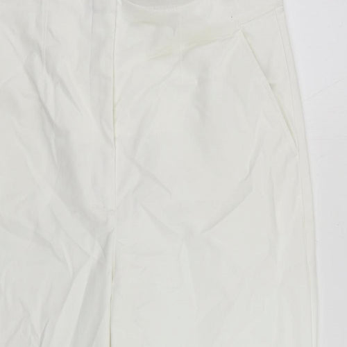 Marks and Spencer Womens White Cotton Cropped Trousers Size 18 L22 in Regular Zip - Elastic Waist