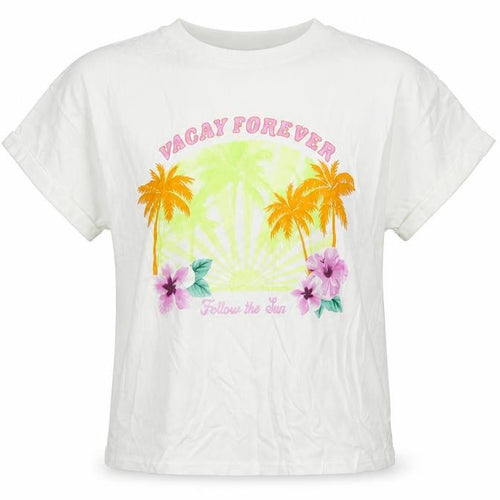 Marks and Spencer Girls White Cotton Pullover T-Shirt Size 10-11 Years Crew Neck Pullover - Vacay