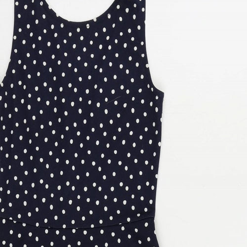 H&M Womens Blue Polka Dot Polyester Skater Dress Size 8 Scoop Neck Pullover
