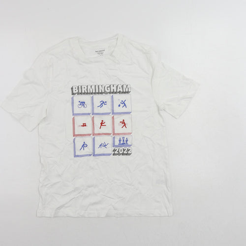 Marks and Spencer Womens White Cotton Basic T-Shirt Size 8 Crew Neck - Birmingham