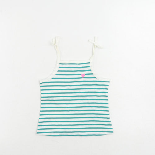 Marks and Spencer Girls Green Striped Cotton Camisole Tank Size 3-4 Years Square Neck Pullover