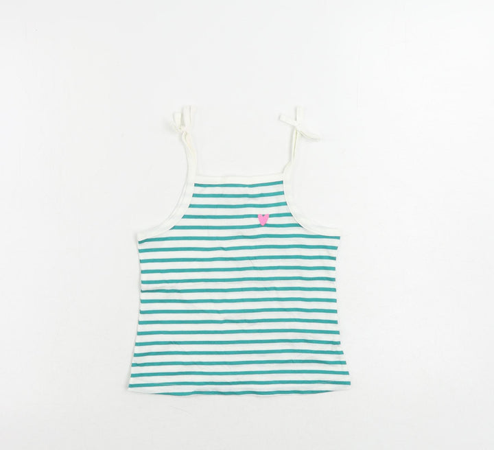 Marks and Spencer Girls Green Striped Cotton Camisole Tank Size 3-4 Years Square Neck Pullover