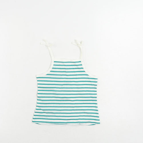 Marks and Spencer Girls Green Striped Cotton Camisole Tank Size 3-4 Years Square Neck Pullover