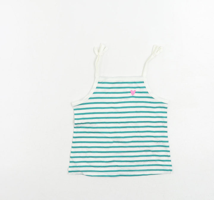 Marks and Spencer Girls Green Cotton Camisole Tank Size 3-4 Years Square Neck Pullover