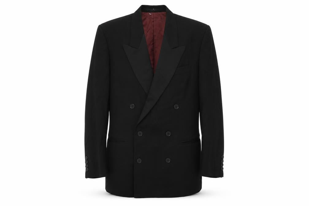 Front view of Next men’s black wool tuxedo suit jacket, size 38, regular