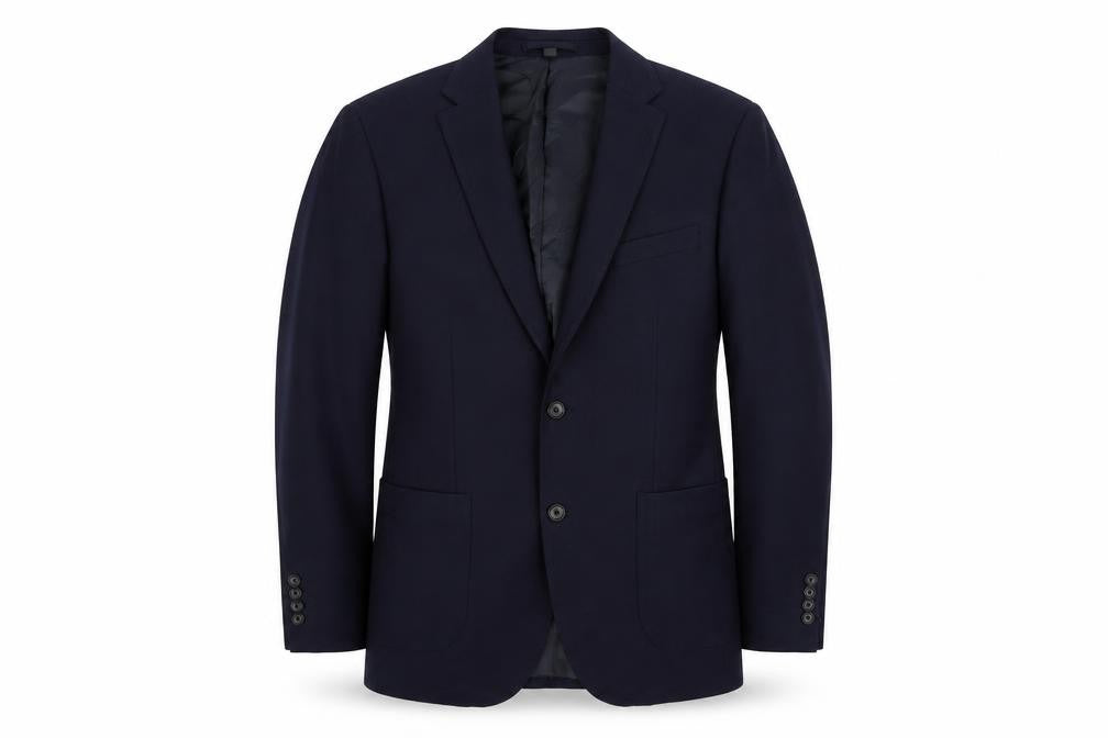 Front view of Marks & Spencer men’s blue polyamide jacket suit jacket, size 42, regular
