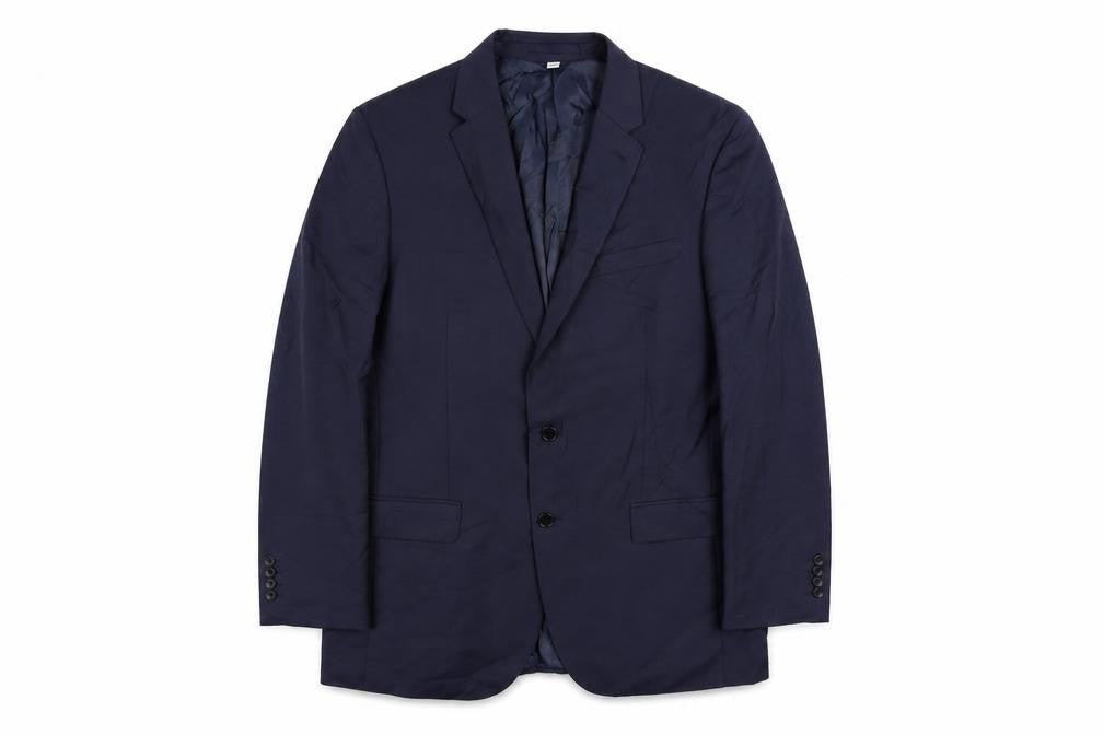 Front view of Marks & Spencer men’s blue wool jacket suit jacket, size 42, regular