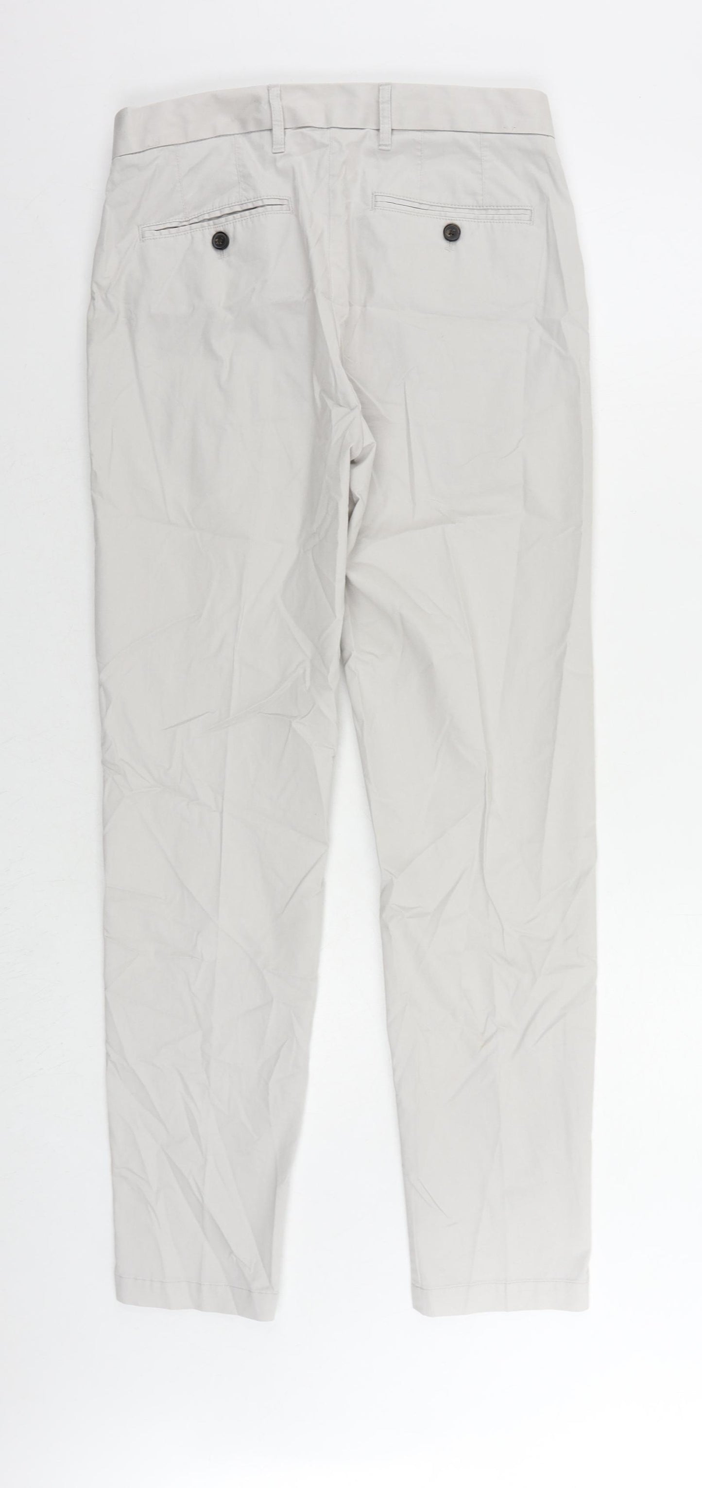 Marks and Spencer Mens Grey Cotton Chino Trousers Size 30 in L31 in Slim Zip
