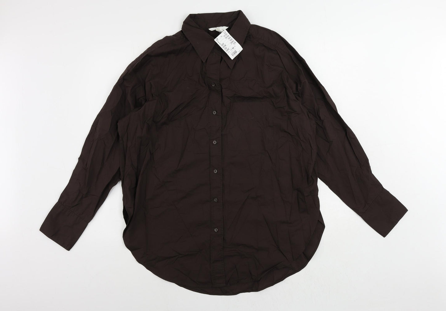 H&M Womens Brown Cotton Basic Button-Up Size M Collared - Oversized
