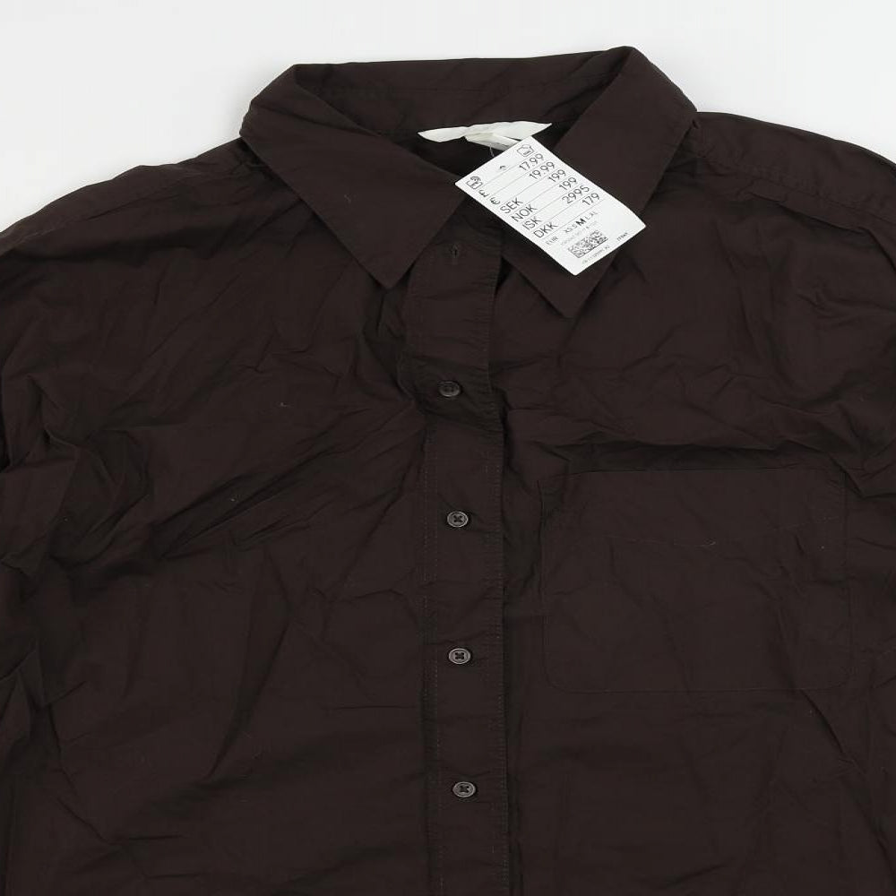 H&M Womens Brown Cotton Basic Button-Up Size M Collared - Oversized