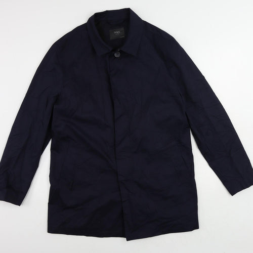 Marks and Spencer Mens Blue Pea Coat Coat Size L Button