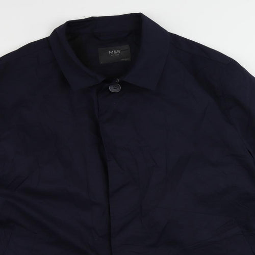 Marks and Spencer Mens Blue Pea Coat Coat Size L Button