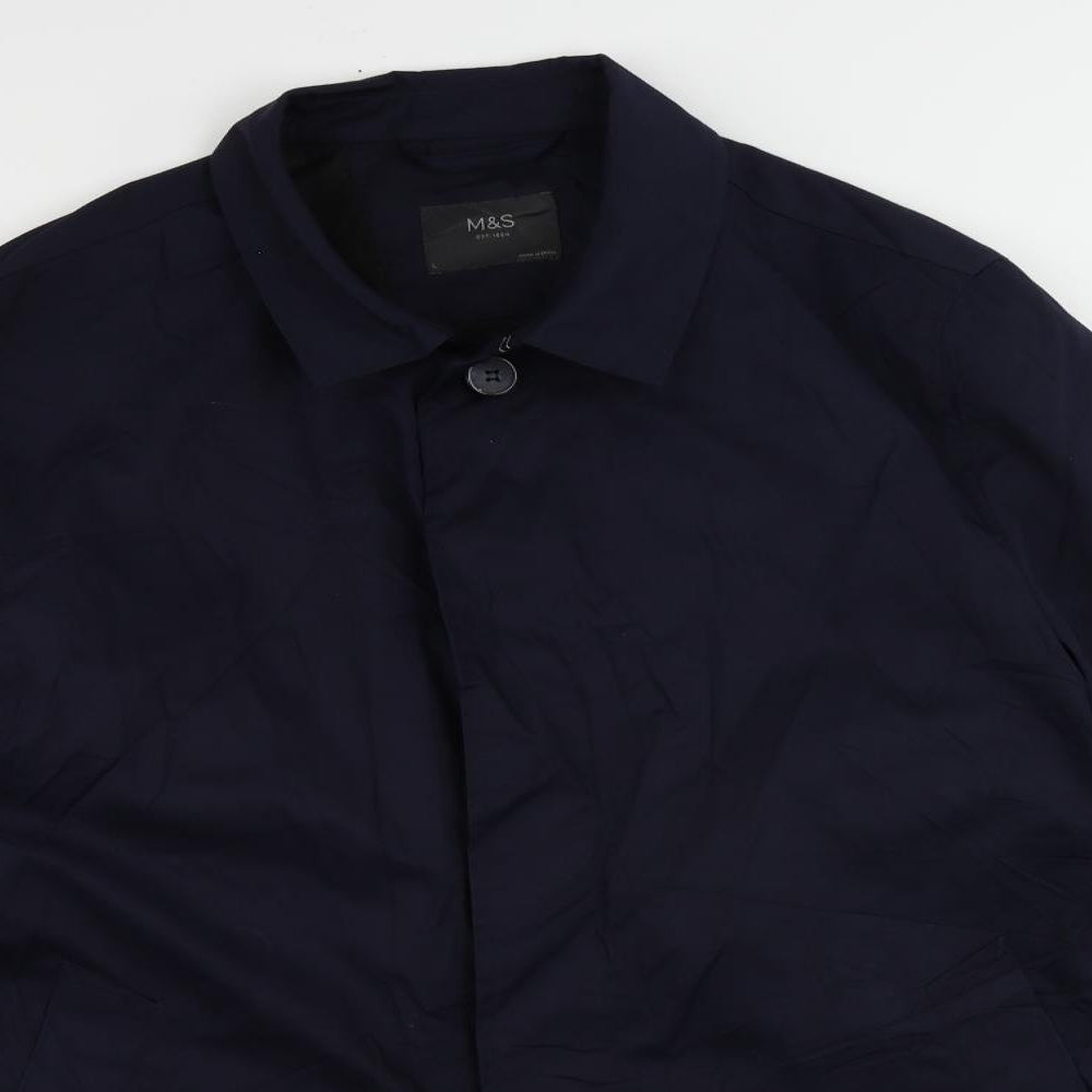 Marks and Spencer Mens Blue Pea Coat Coat Size L Button