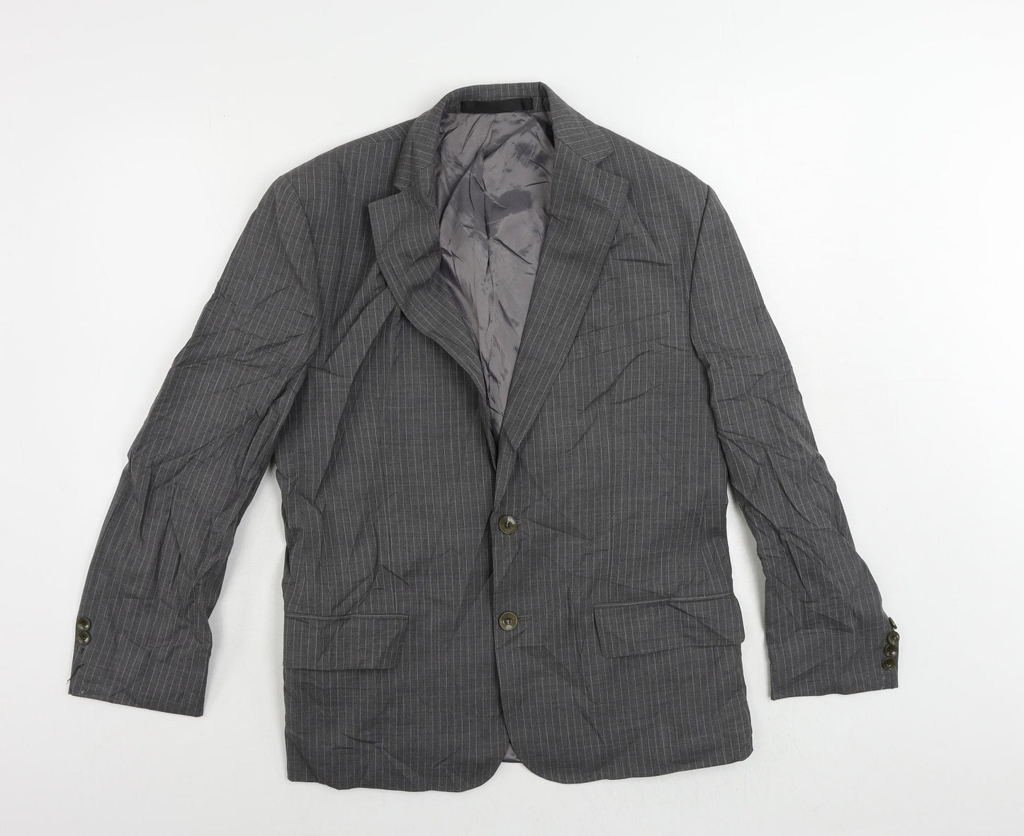 Marks and Spencer Mens Grey Striped Wool Jacket Suit Jacket Size 38 Regular