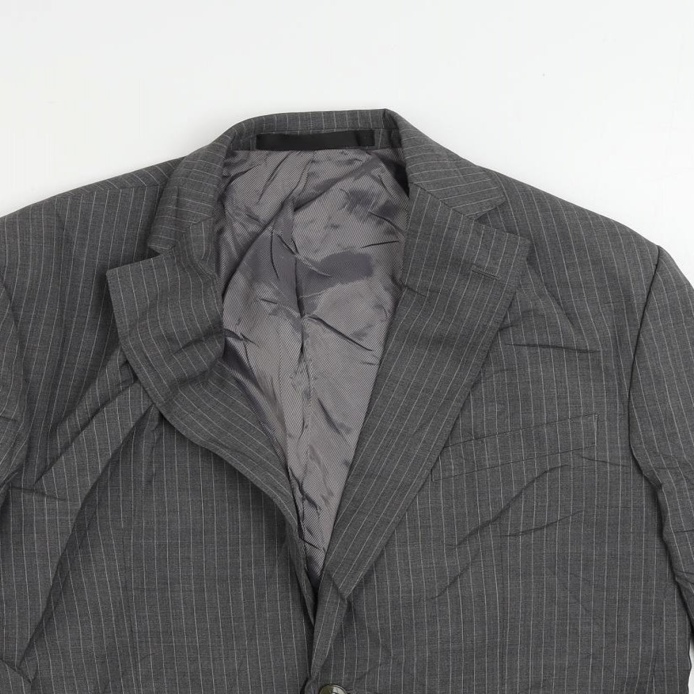 Marks and Spencer Mens Grey Striped Wool Jacket Suit Jacket Size 38 Regular