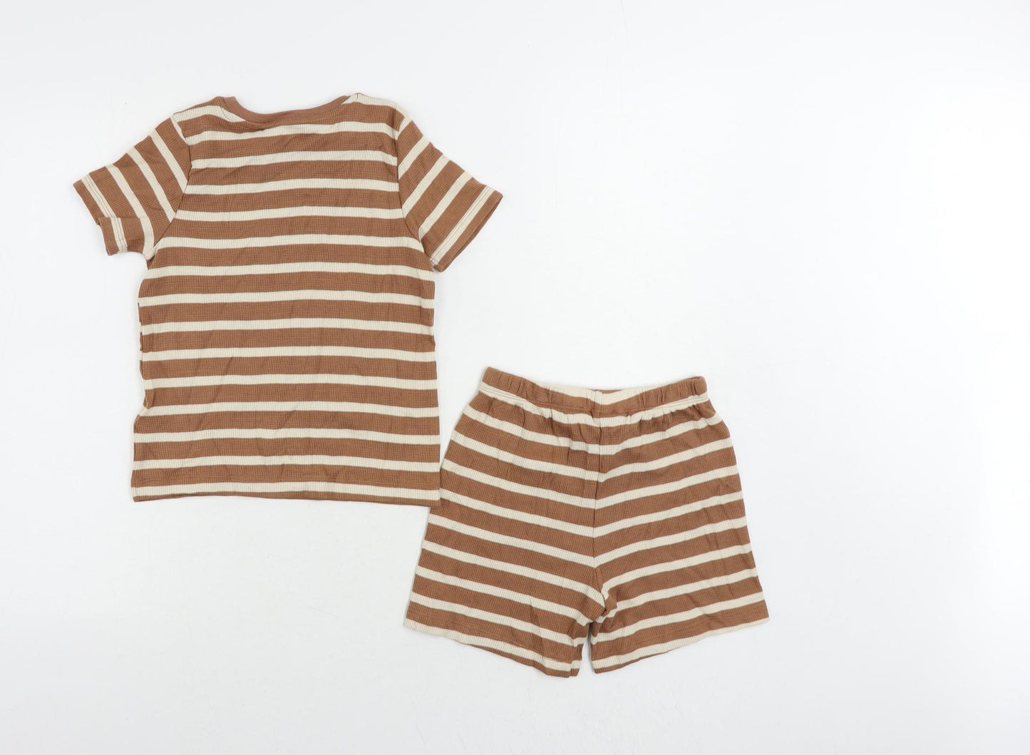 Marks and Spencer Girls Brown Striped Cotton Pullover T-Shirt Size 5-6 Years Crew Neck Pullover - Shorts Set