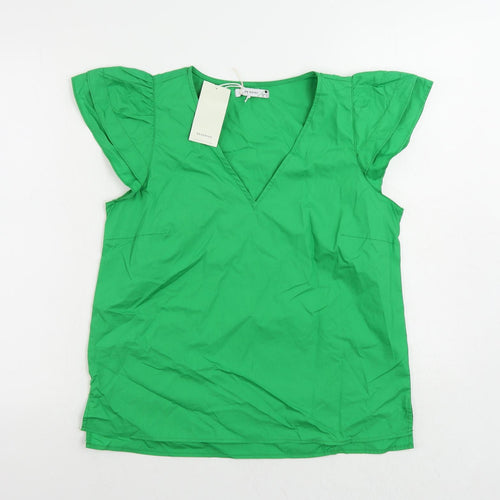RESERVED Womens Green Cotton Basic Blouse Size 12 V-Neck
