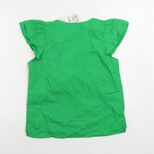 RESERVED Womens Green Cotton Basic Blouse Size 12 V-Neck