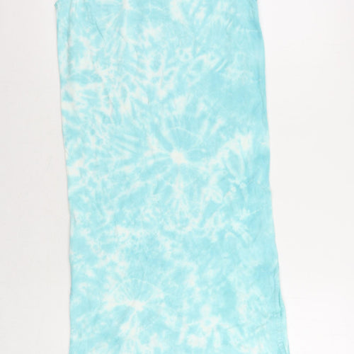 Marks and Spencer Girls Blue Tie Dye Cotton Tank Dress Size 8-9 Years Crew Neck Pullover